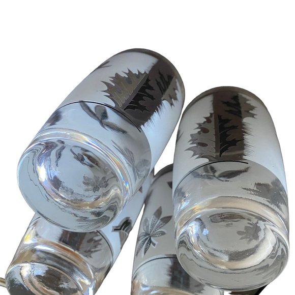 Vintage Libby Silver Leaves Frosted MCM Drinkware Set Of 4 - Picture 8 of 16